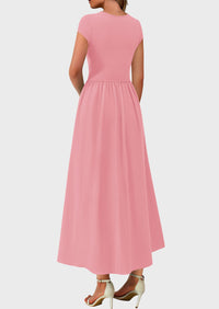 Casual Cap Sleeve Patchwork A Line Flowy Elegant Homecoming Maxi Dress