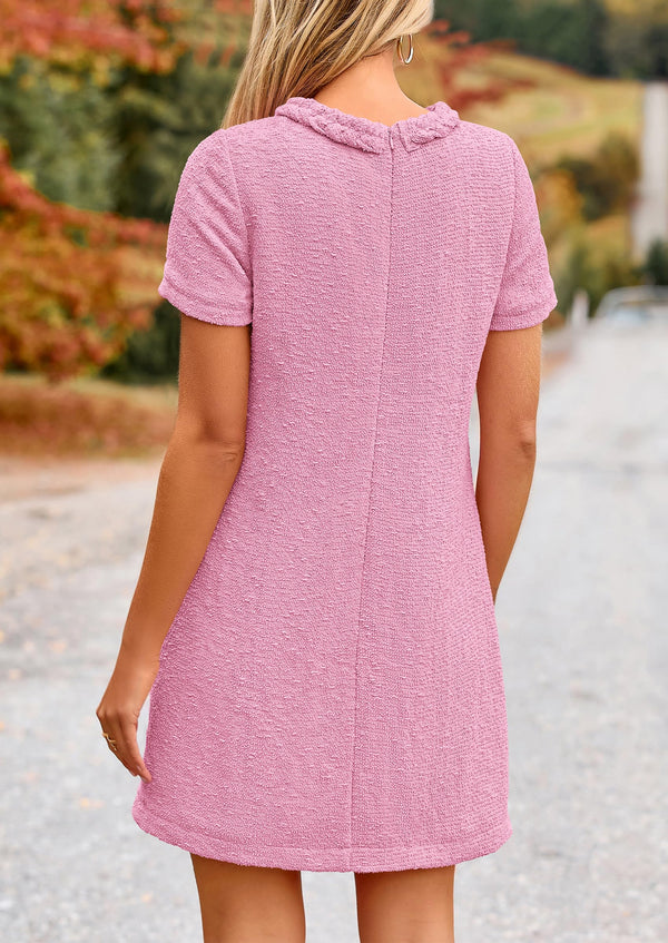 Summer Tweed Crew Neck Short Sleeve A Line Mini Dress