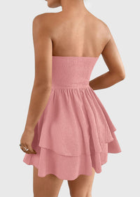 Strapless Tube  Off Shoulder Smocked Ruffle A Line Mini Dress