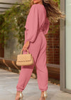 PRETTYGARDEN Women's Fall Jumpsuits Dressy Casual Pants Romper Spring Long Sleeve V Neck Belt Pockets One Piece Outfits