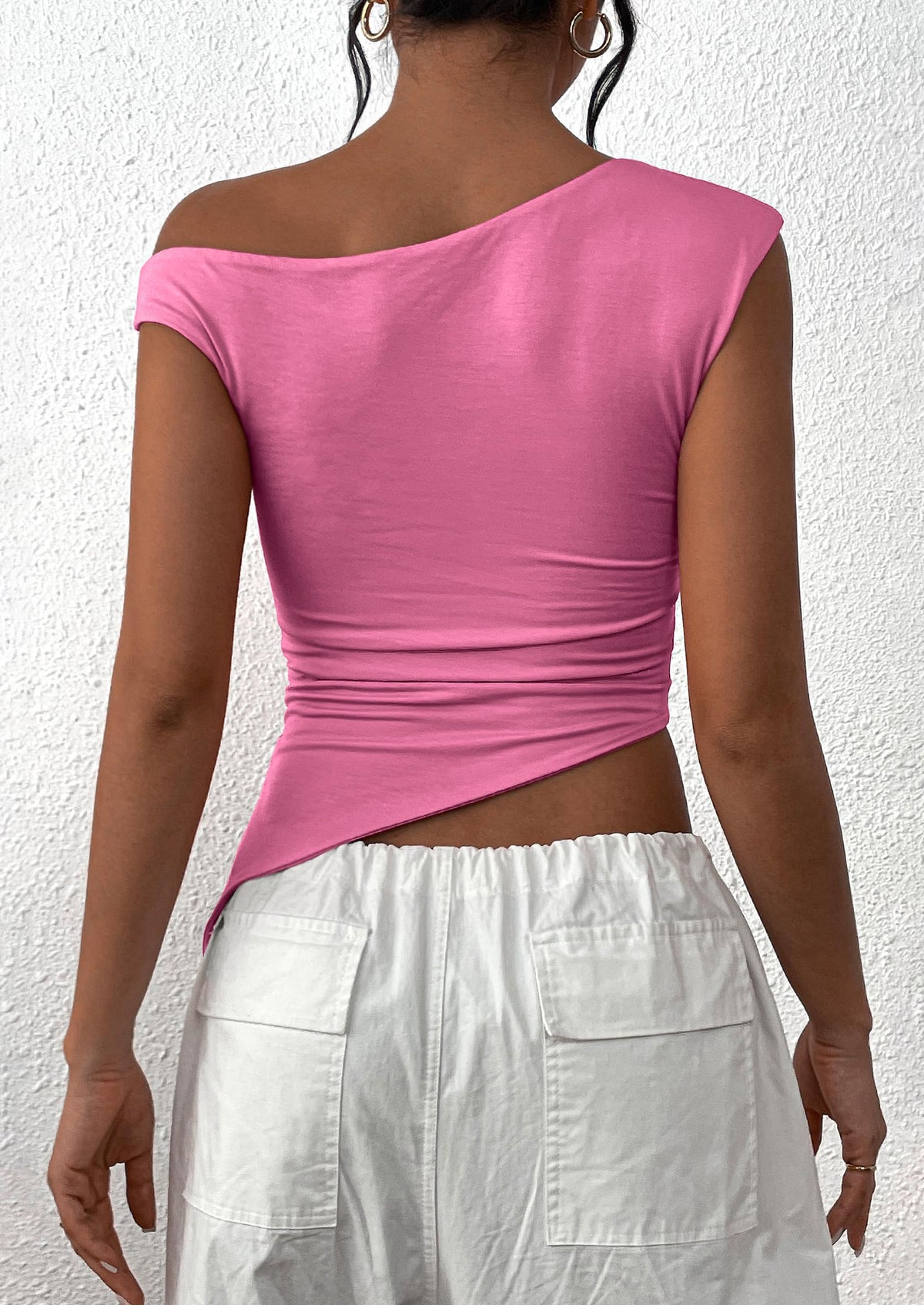 Off The Shoulder Sleeveless One Shoulder Ruched Asymmetrical Y2K Tank Top