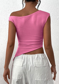 Off The Shoulder Sleeveless One Shoulder Ruched Asymmetrical Y2K Tank Top