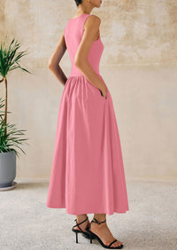 Casual Sleeveless Patchwork Knit Flowy Beach Maxi Dresses