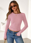 PRETTYGARDEN Womens Summer Fall Long Sleeve Shirts Ribbed Knit Fitted Basic Tee Going Out Tops Underscrub Casual Outfits