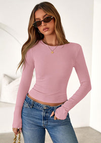 PRETTYGARDEN Womens Summer Fall Long Sleeve Shirts Ribbed Knit Fitted Basic Tee Going Out Tops Underscrub Casual Outfits