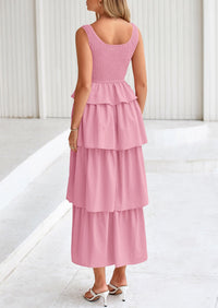 PRETTYGARDEN Womens Summer Sleeveless Midi Dress Scoop Neck A Line Smocked Ruffle Tiered Layered Beach Vacation Dresses