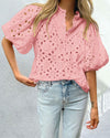 PRETTYGARDEN Women's Summer Short Sleeve Tops 2025 Dressy Casual Buttons V Neck Hollow Out Lace Embroidered Blouses Shirts
