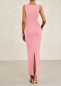 Sleeveless Ruched Bodycon Slit Long Maxi Dresses