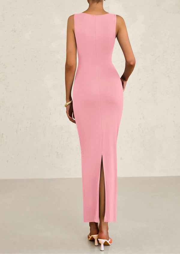Sleeveless Ruched Bodycon Slit Long Maxi Dresses