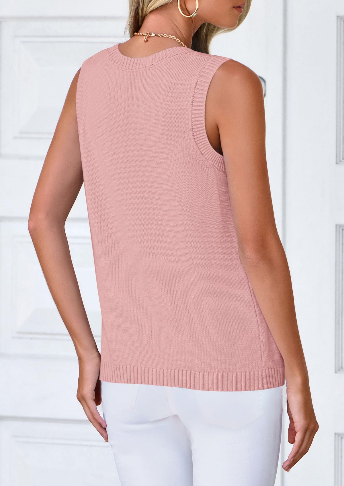 Sleeveless Button Down Business Casual Knit Tank Tops