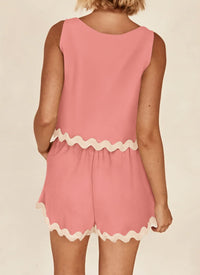 Beach Vacation Cropped Tank Top High Waist Shorts Two Piece Set