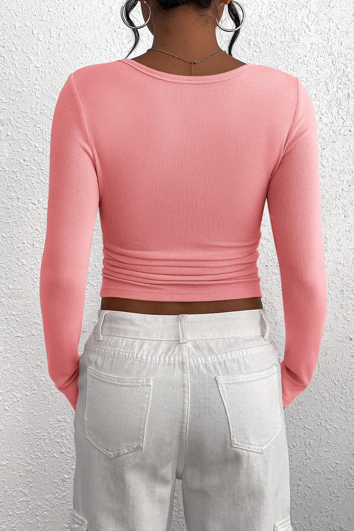 Long Sleeve Henley Button Down Ribbed Knit Slim Fit Casual T-shirts
