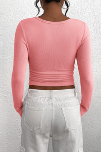 Long Sleeve Henley Button Down Ribbed Knit Slim Fit Casual T-shirts