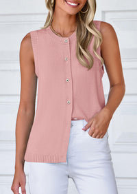 Sleeveless Button Down Business Casual Knit Tank Tops