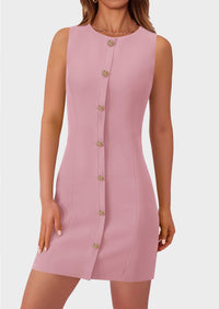 Business Sleeveless Button Down Elegant Work Office Formal Short Dresses