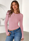 PRETTYGARDEN Womens Summer Fall Long Sleeve Shirts Ribbed Knit Fitted Basic Tee Going Out Tops Underscrub Casual Outfits