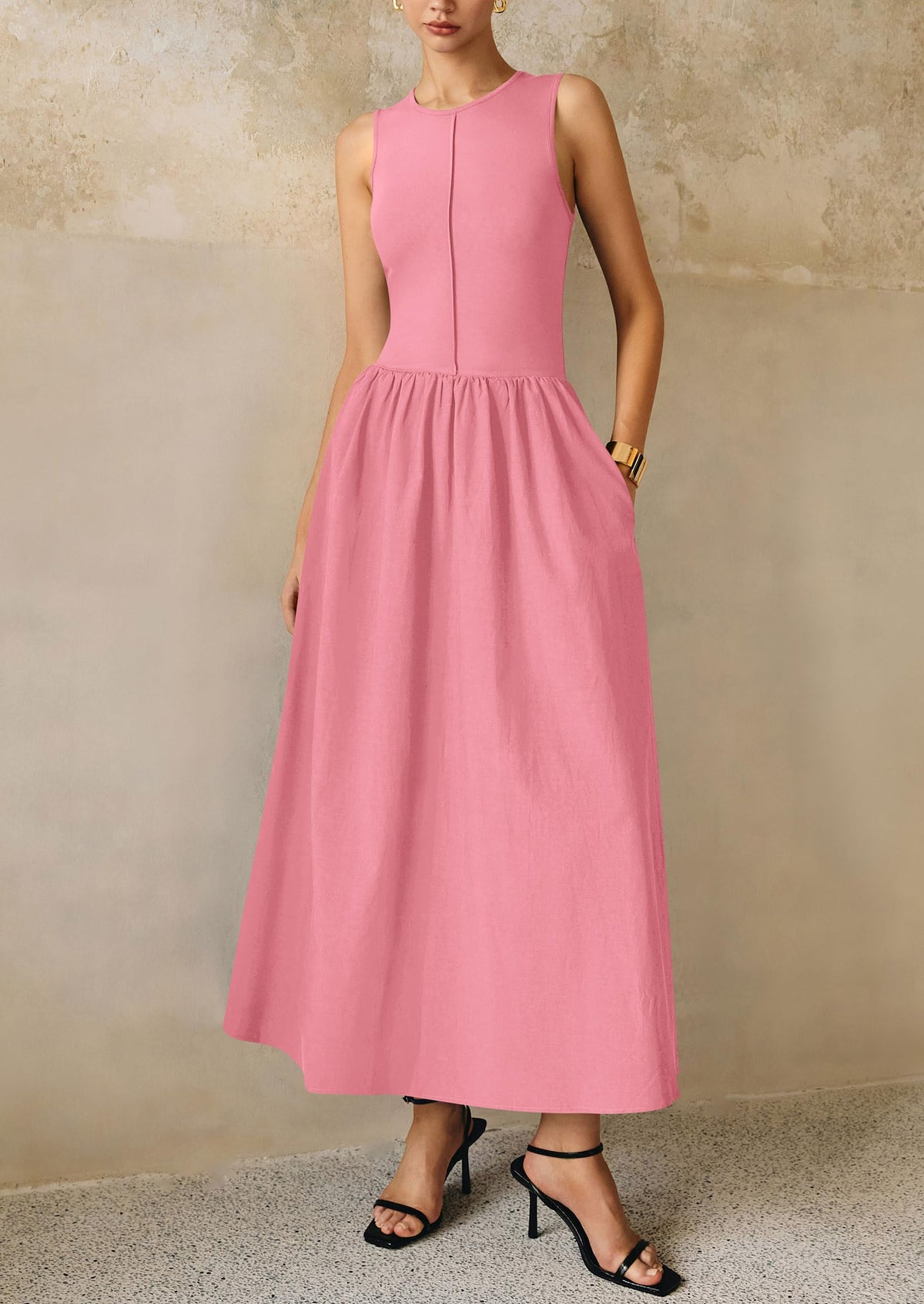 Casual Sleeveless Patchwork Knit Flowy Beach Maxi Dresses