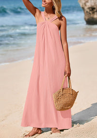 Casual Sleeveless Strappy Loose Flowy Beach Maxi Dress with Pockets