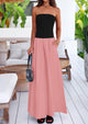 Strapless Patchwork Long Flowy Elegant Tube Top Maxi Dresses with Pockets