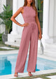 Ribbed Knit Sleeveless Crop Tank Tops Wide Leg Casual Pants Two Piece Sets