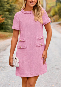 Summer Tweed Crew Neck Short Sleeve A Line Mini Dress