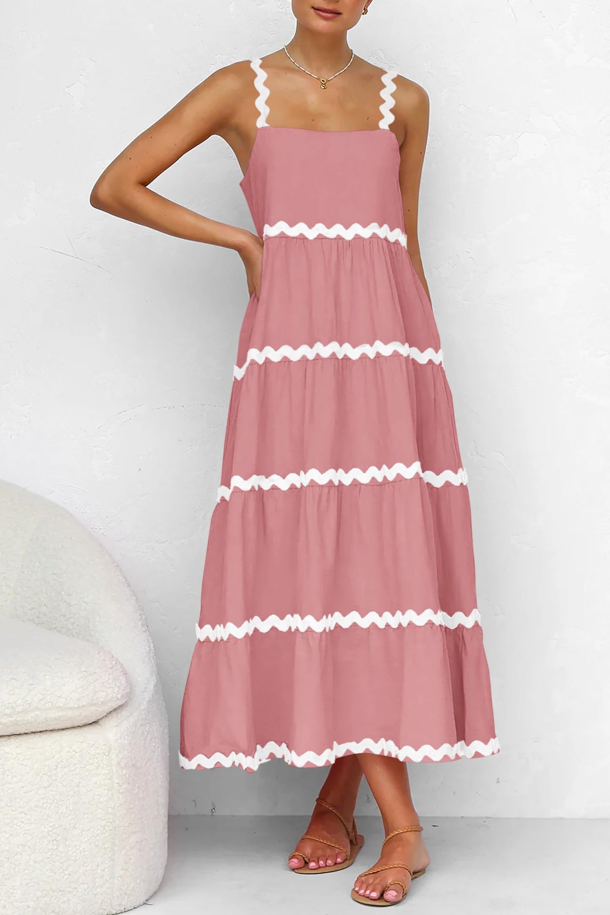 Spaghetti Strap Ruffle Flowy Boho Casual Beach Vacation Maxi Dresses