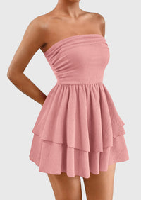 Strapless Tube  Off Shoulder Smocked Ruffle A Line Mini Dress