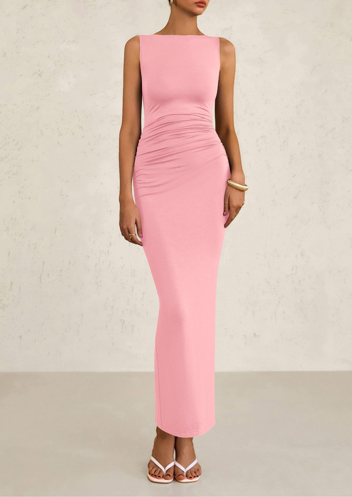Sleeveless Ruched Bodycon Slit Long Maxi Dresses