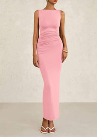 Sleeveless Ruched Bodycon Slit Long Maxi Dresses