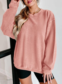 Ribbed Corduroy Crew Neck Long Sleeve Loose Fit Casual Oversized Sweatshirt