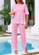 Casual Short Sleeve Knit Sweater Tops Wide Leg Pants 2 Piece Sets