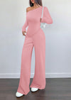 PRETTYGARDEN Casual Two Piece Sets for Women Fall Outfits Asymmetrical Off Shoulder Tops Wide Leg Pants Knit Lounge Set