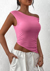 PRETTYGARDEN Womens Off The Shoulder Tops Summer Sleeveless One Shoulder Ruched Asymmetrical Y2K Going Out Crop Tank Top