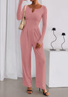 PRETTYGARDEN Jumpsuits for Women Dressy Casual Fall One Piece Outfits Long Sleeve Crew Neck Wide Leg Pants Rompers