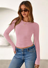 PRETTYGARDEN Womens Summer Fall Long Sleeve Shirts Ribbed Knit Fitted Basic Tee Going Out Tops Underscrub Casual Outfits
