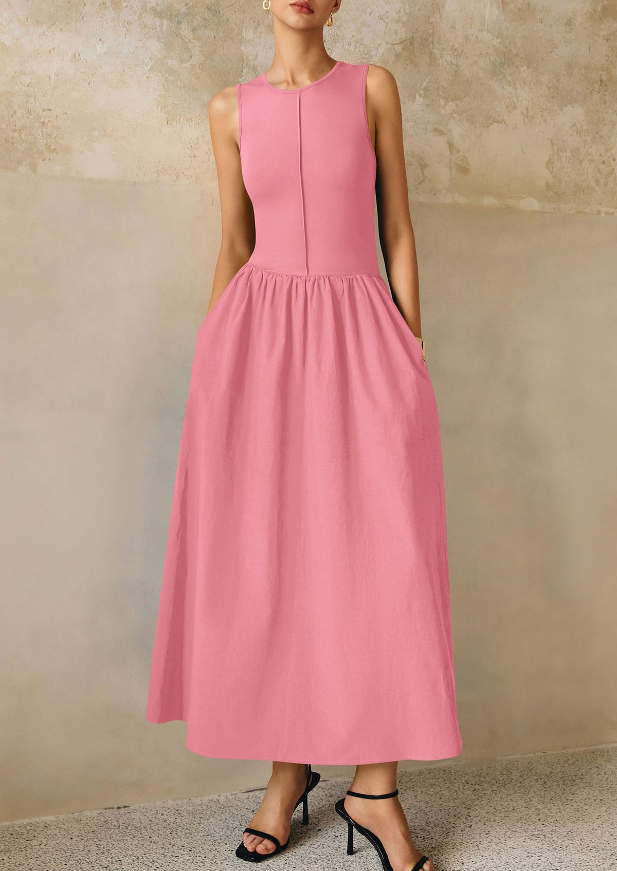 Casual Sleeveless Patchwork Knit Flowy Beach Maxi Dresses