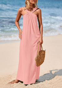 Casual Sleeveless Strappy Loose Flowy Beach Maxi Dress with Pockets