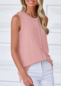 Sleeveless Button Down Business Casual Knit Tank Tops