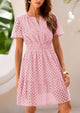 V Neck Short Sleeve A Line Hollow Out Lace Ruffle Casual Beach Party Mini Dresses