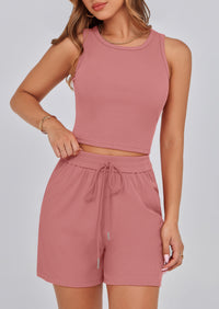 Solid Color Casual Sleeveless Two Piece Sets