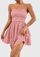 Strapless Tube  Off Shoulder Smocked Ruffle A Line Mini Dress