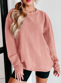 Ribbed Corduroy Crew Neck Long Sleeve Loose Fit Casual Oversized Sweatshirt