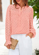 Eyelet Long Sleeve Casual Hollow Out Button Up Lace Blouse