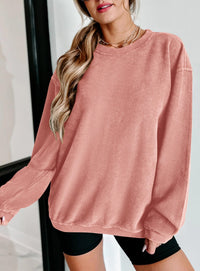 Ribbed Corduroy Crew Neck Long Sleeve Loose Fit Casual Oversized Sweatshirt