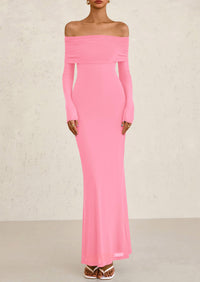 Off The Shoulder Bodycon Long Sleeve Mesh Maxi Dress