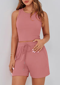 Solid Color Casual Sleeveless Two Piece Sets
