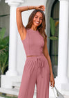 PRETTYGARDEN Women's Summer 2 Piece Loungewear Set Cropped Tank Top Wide Leg Sweatpants Tracksuit Casual Outfits