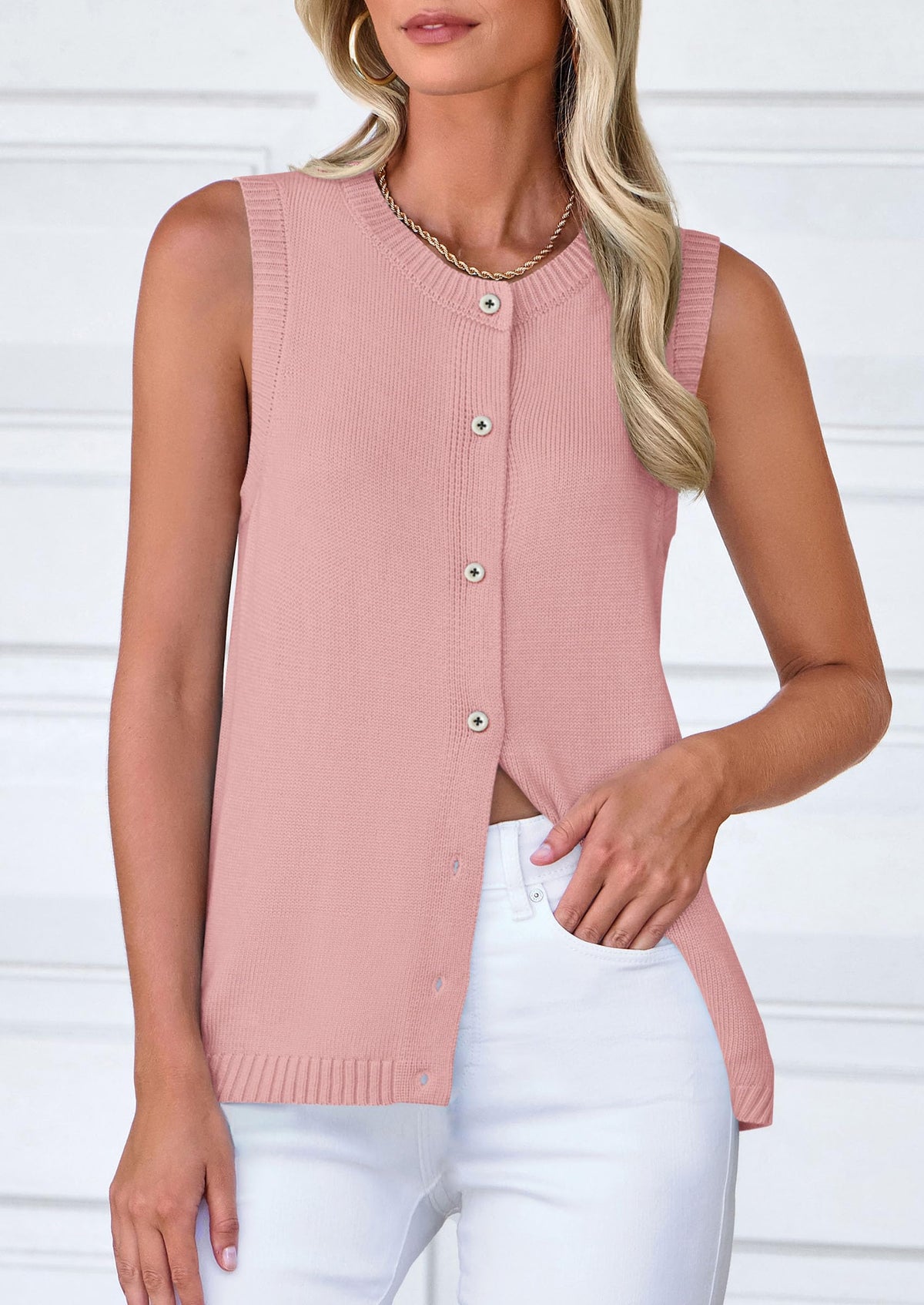 Sleeveless Button Down Business Casual Knit Tank Tops