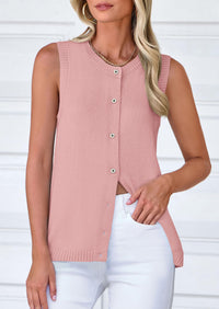 Sleeveless Button Down Business Casual Knit Tank Tops