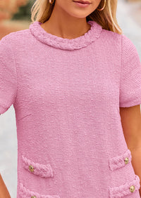 Summer Tweed Crew Neck Short Sleeve A Line Mini Dress